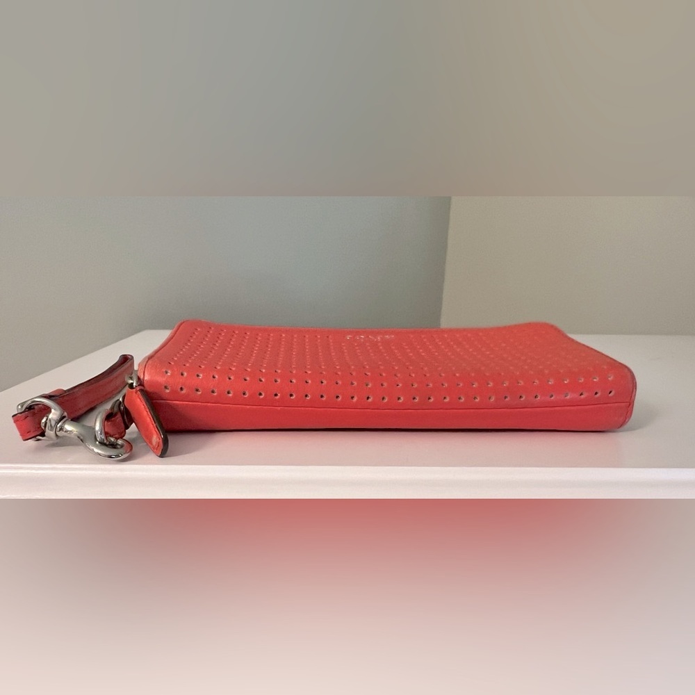 Coach Perforated Coral Zip Wristlet Wallet - Picture 3 of 10